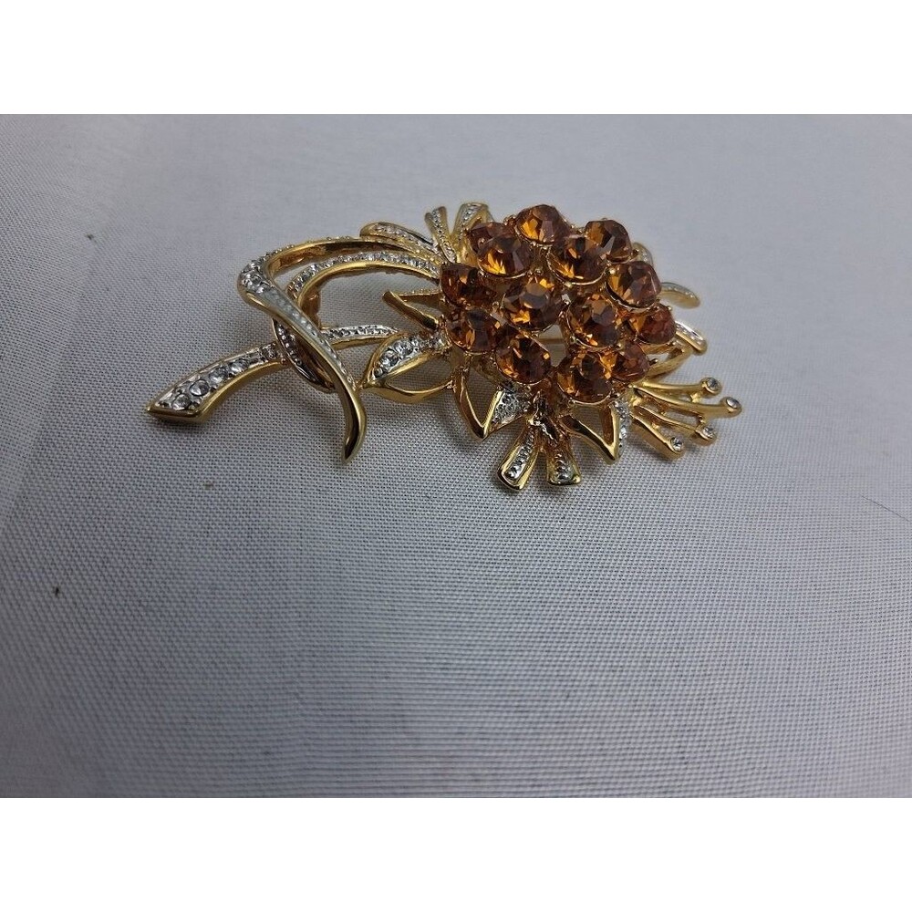 Camrose & Kross JBK Jackie Kennedy Amber Crystal Flower Bouquet Brooch Pin COA - Picture 9 of 13